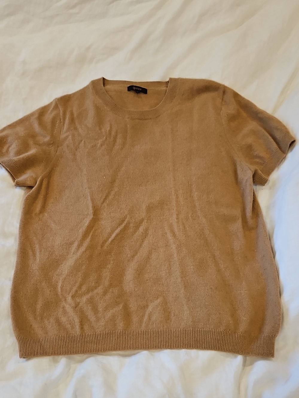 Quince Cashmere Crewneck T-shirt in Camel Brown